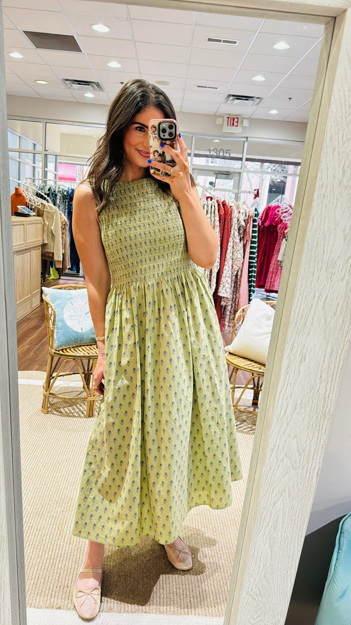 Emma Dress Green with Blue Floral