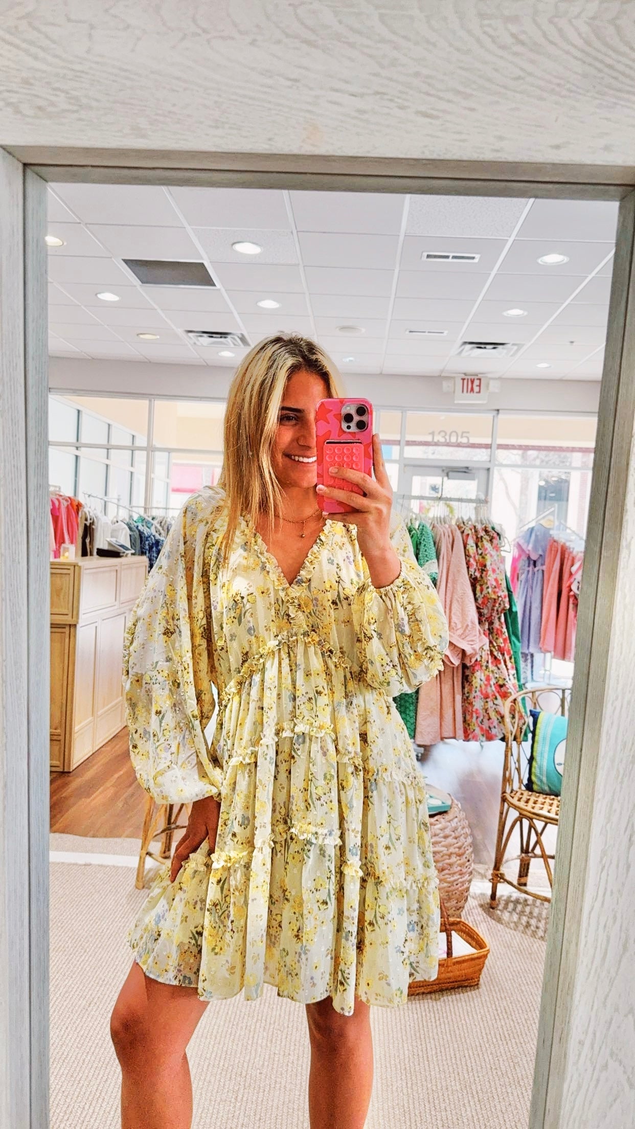 Rose Mini Dress Yellow Floral