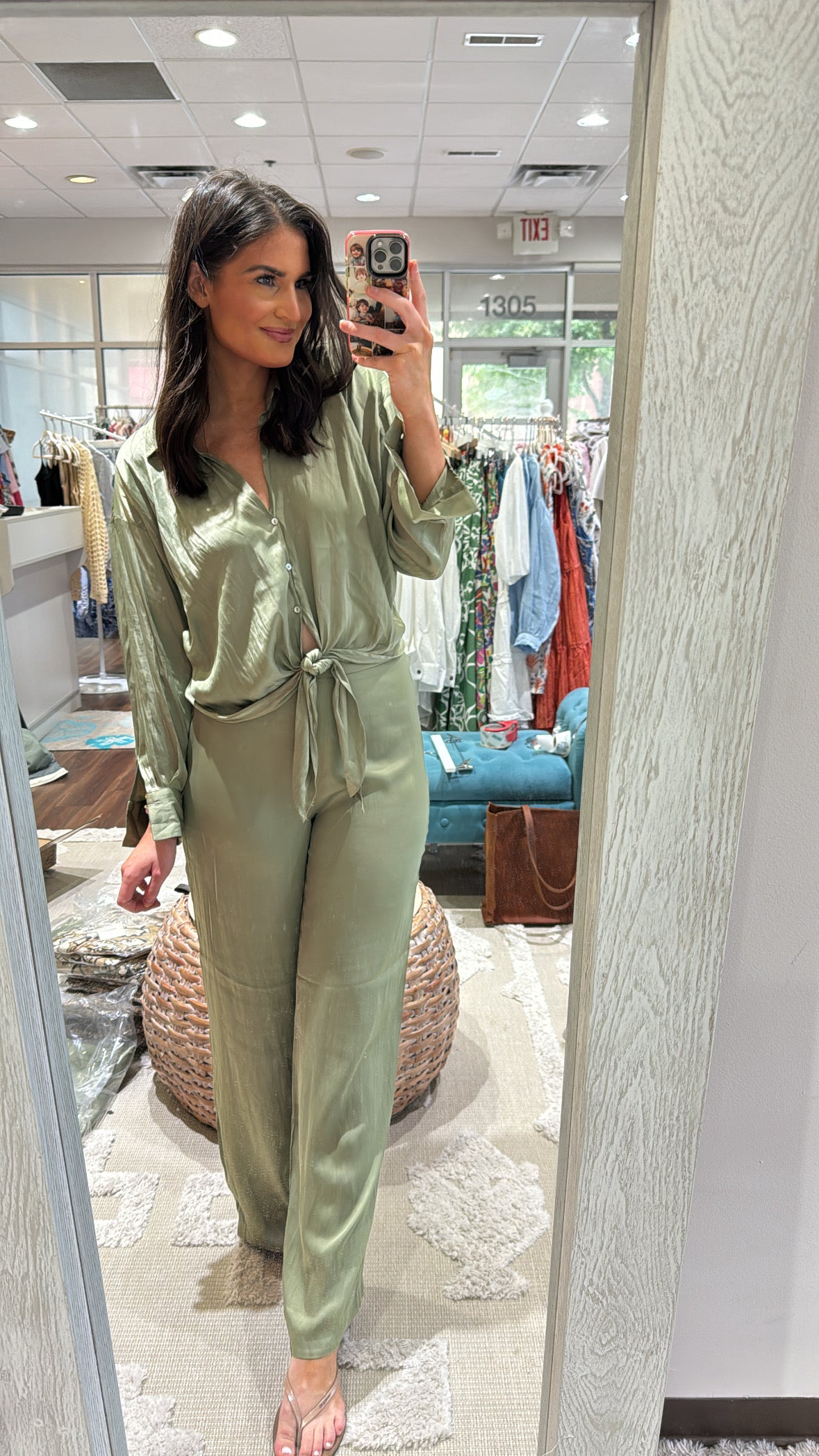 Rue Satin Pant Olive (FINAL SALE)