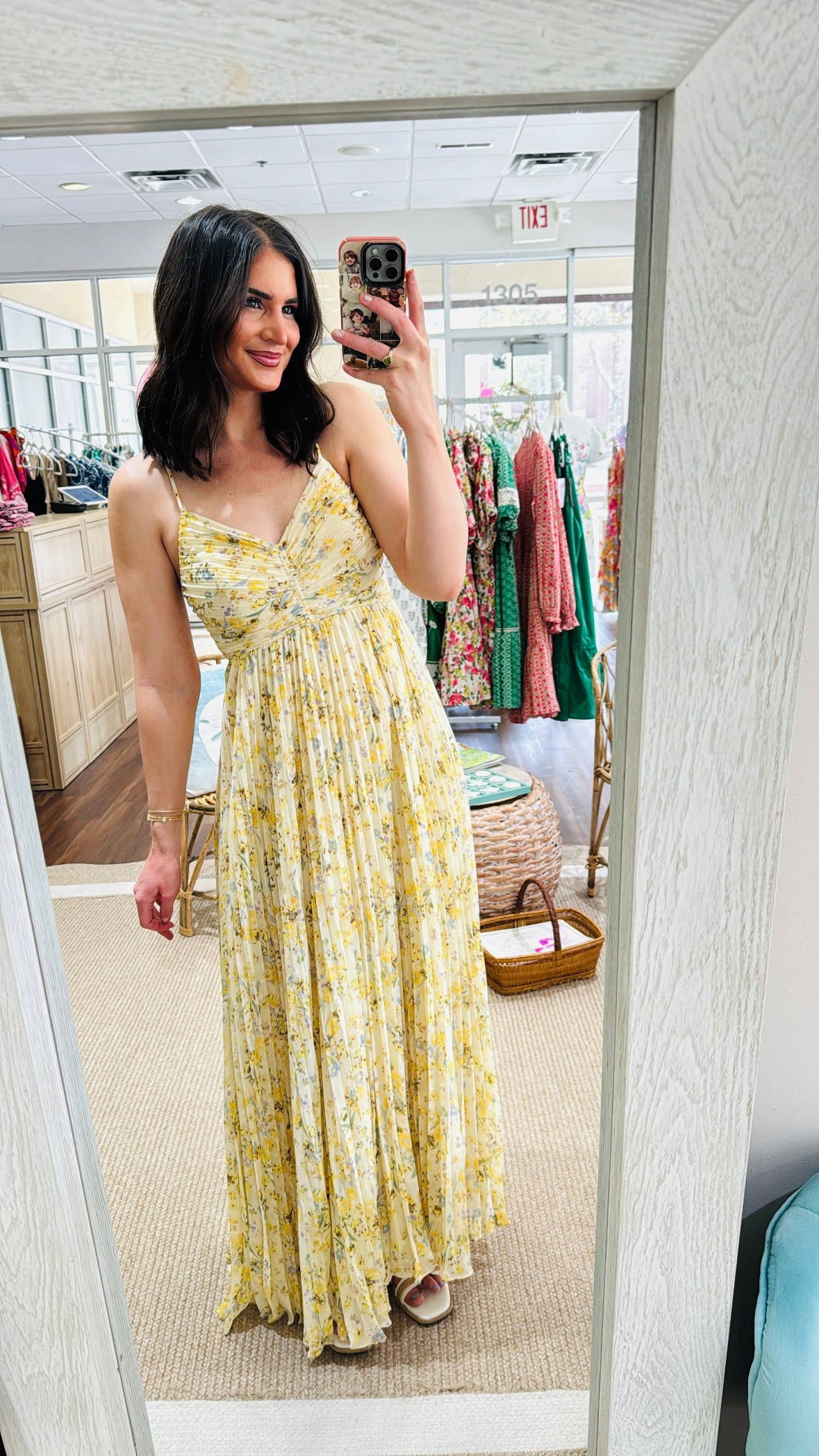 Rose Pleated Dress Yellow Floral