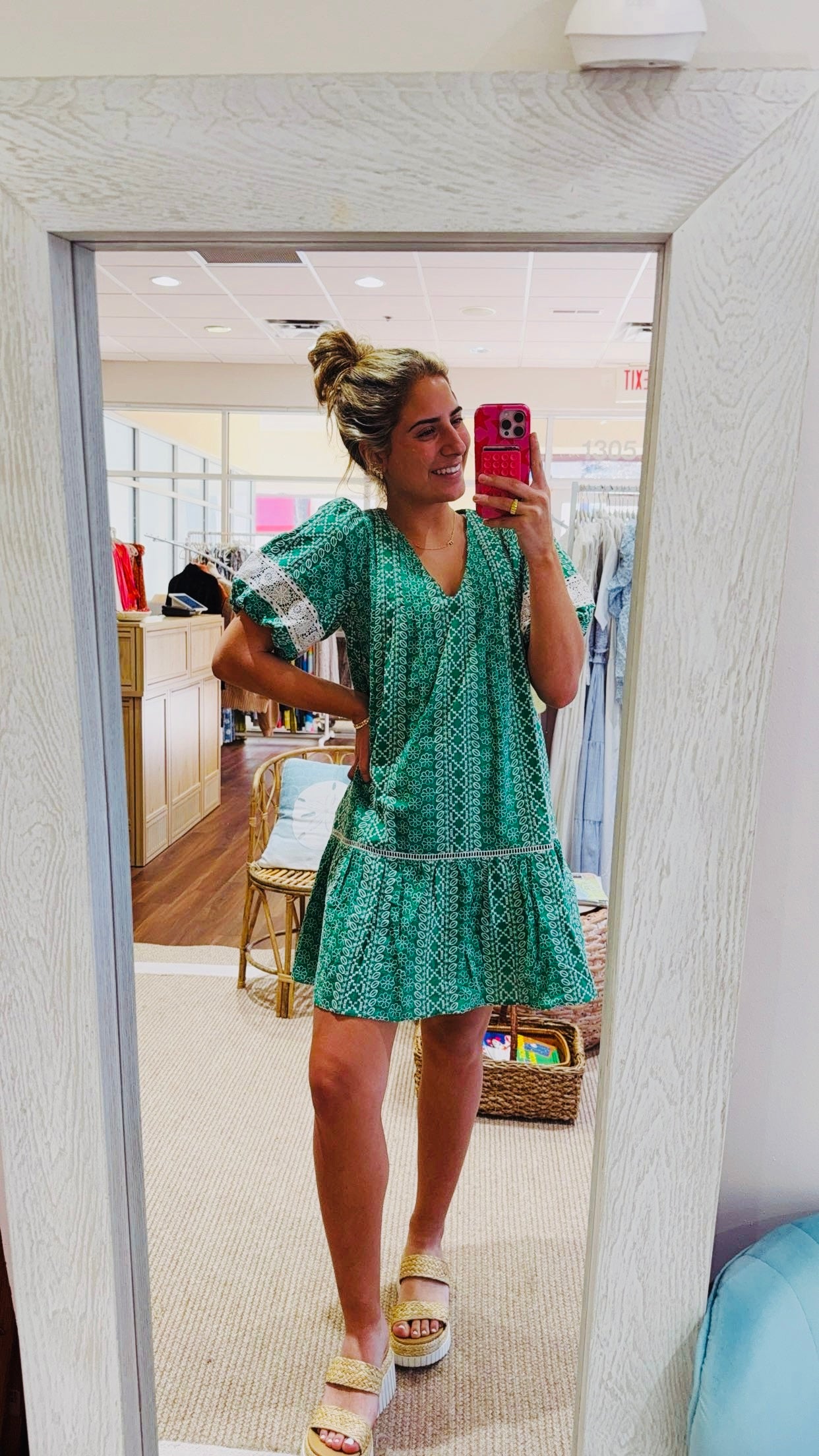 Green Lace Trim Dress Joy Joy