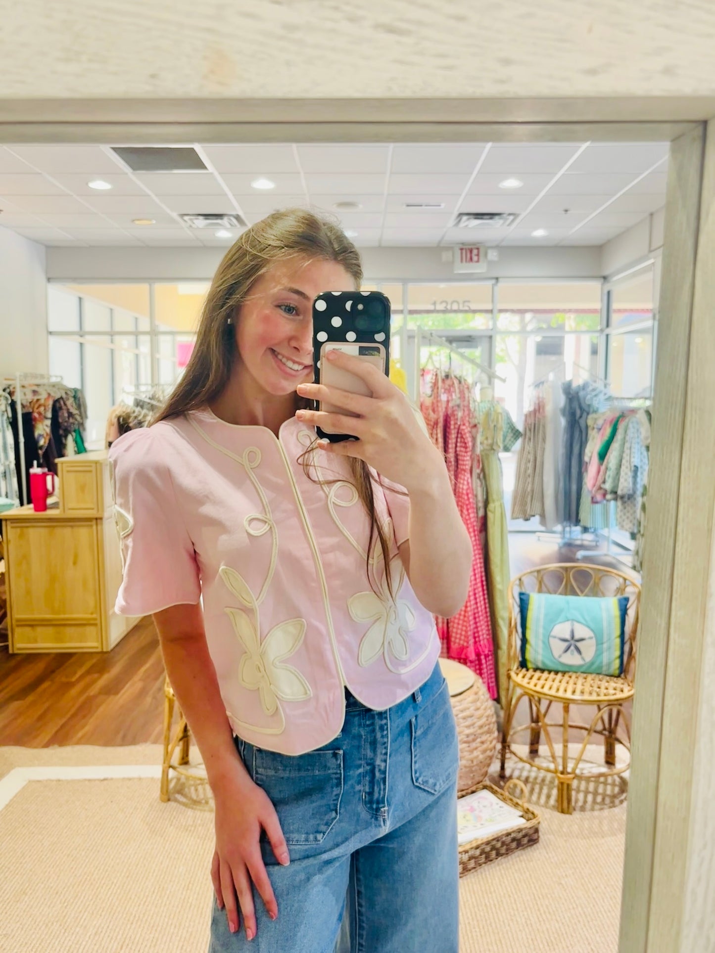 Floral Appliqué Top Light Pink