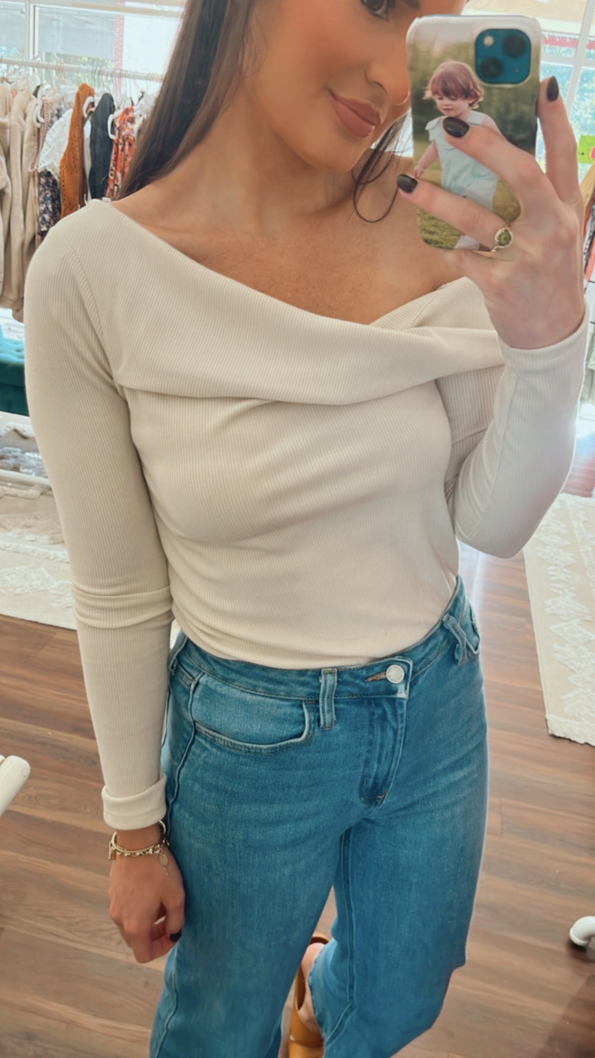 One Shoulder Knit Top Cream