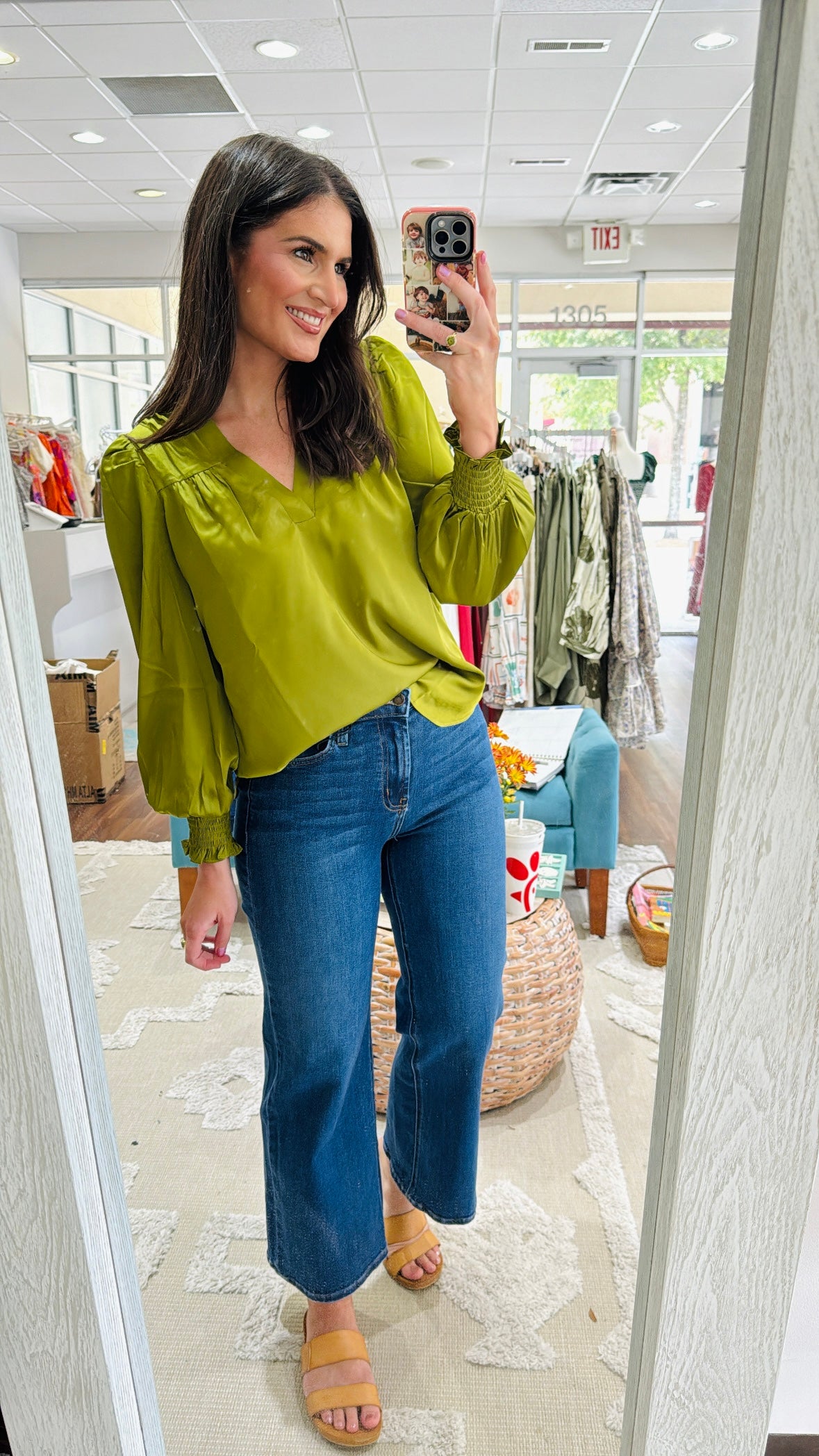 Olive V Neck Blouse Joy Joy
