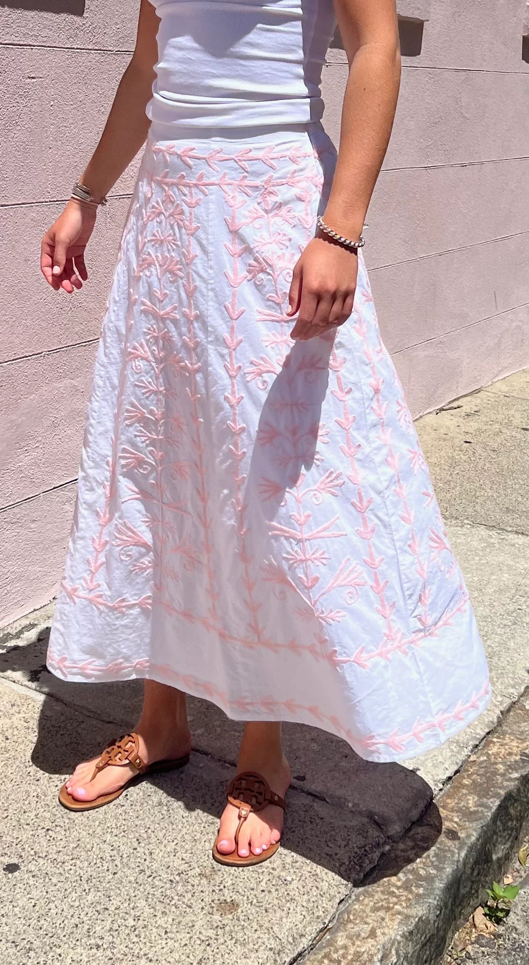 Hanley Skirt White with Light Pink Embroidery