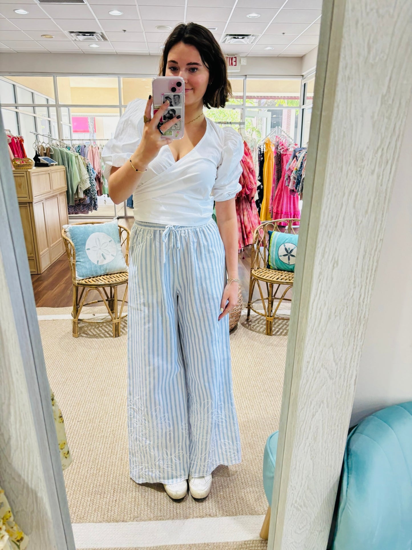Blue Stripe Embroidered Pant