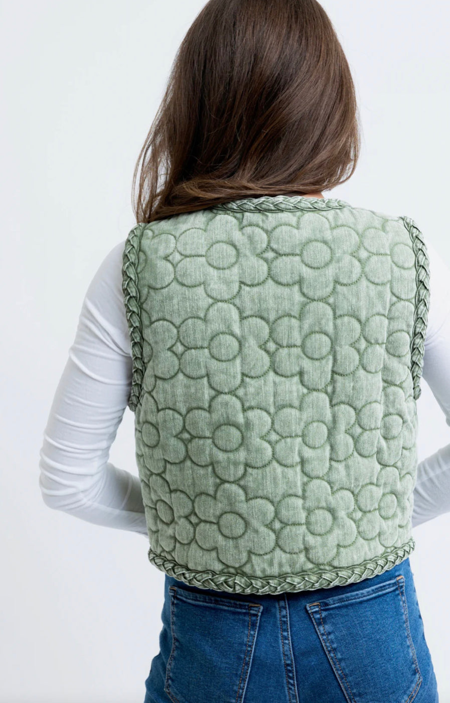 Denim Floral Vest Olive