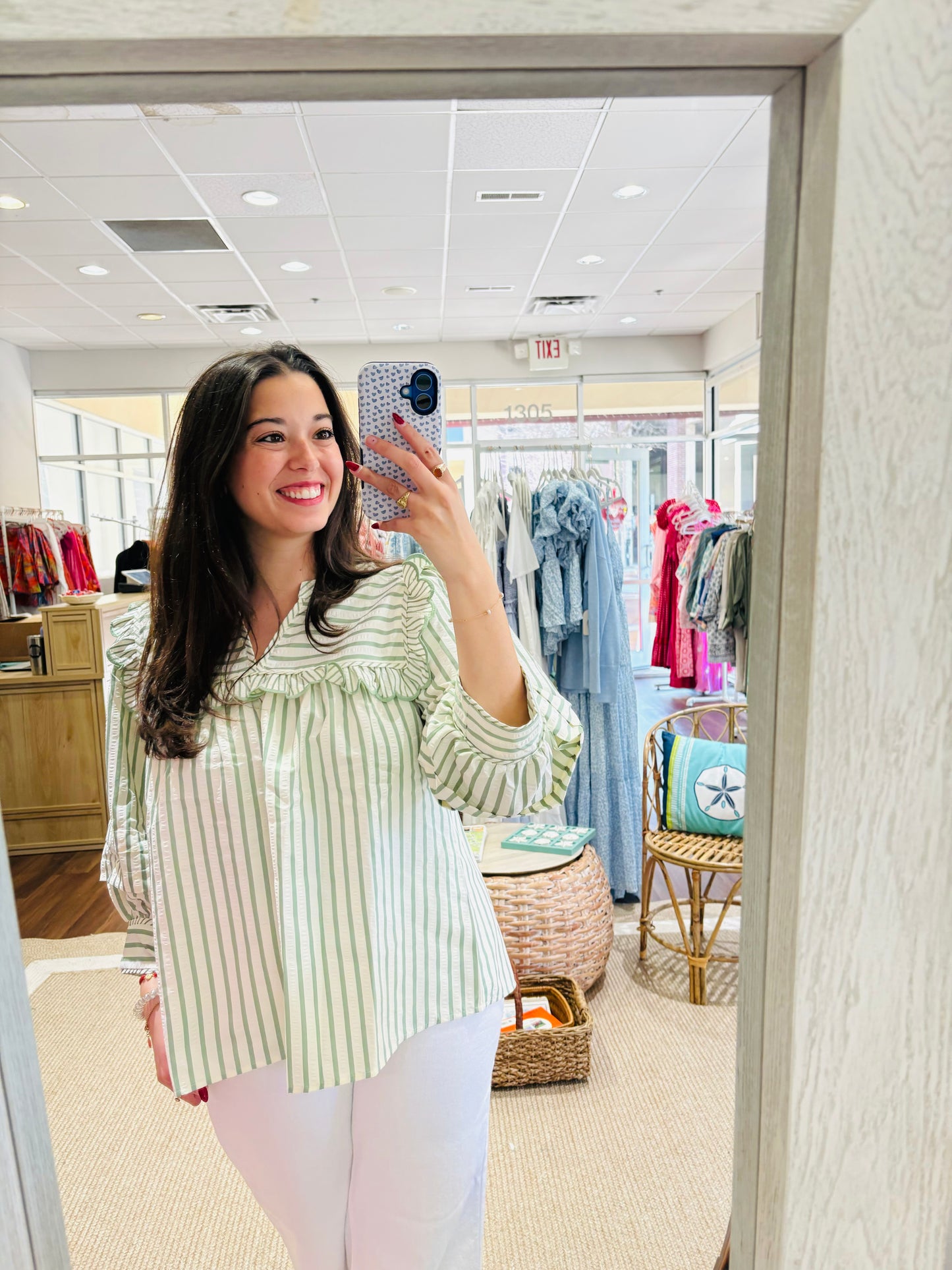 Lily Top Sage Seersucker