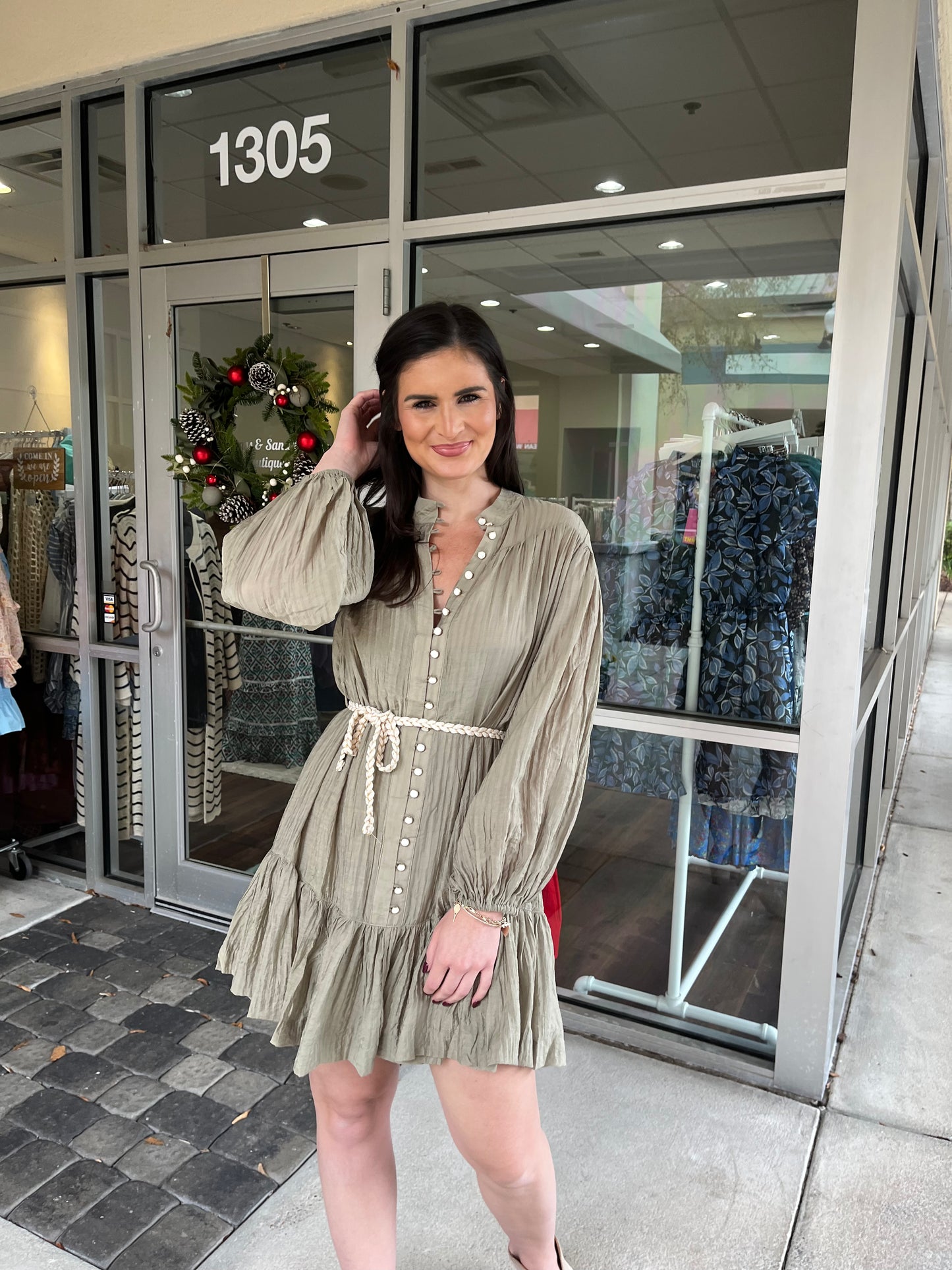 Sage Rope Tie Dress