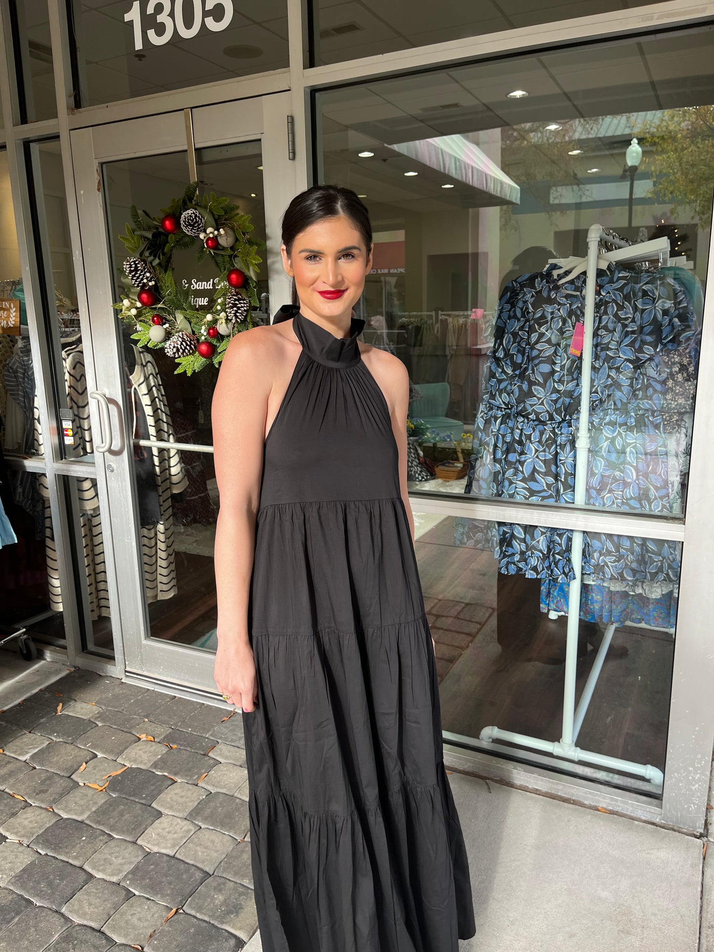 Bow Halter Dress Black