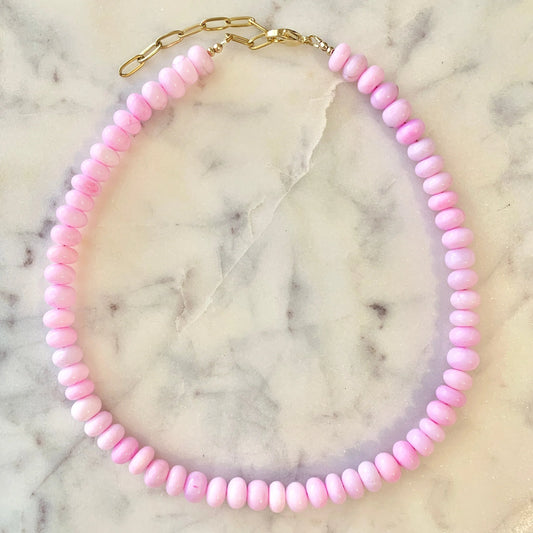Bright Pink Opal Gemstone Necklace