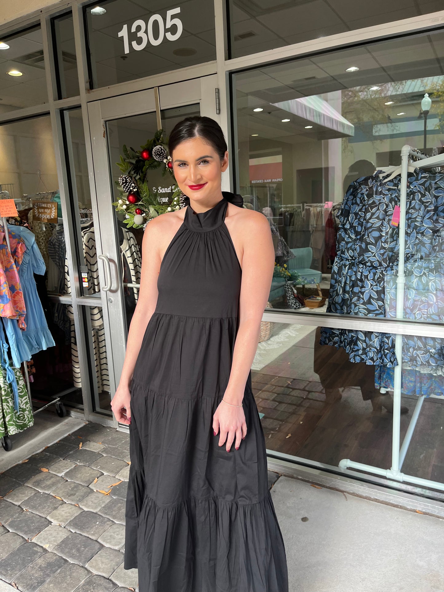 Bow Halter Dress Black