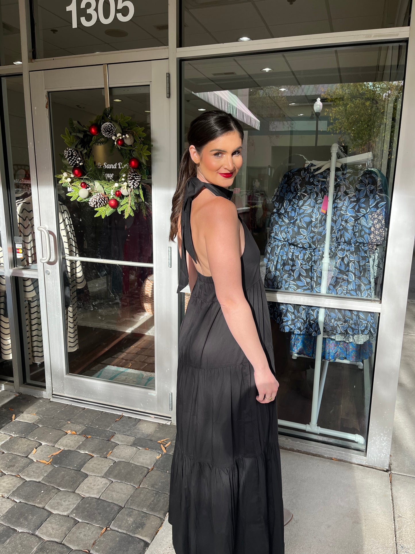 Bow Halter Dress Black