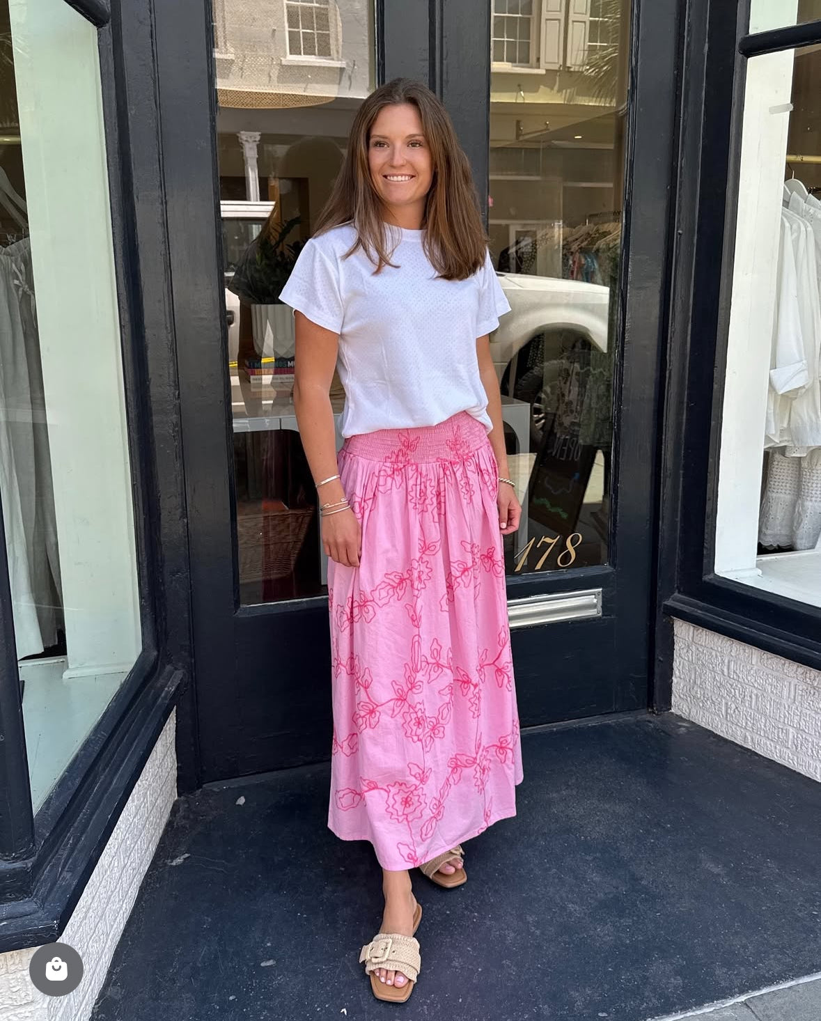 Serena Skirt Pink with Pink Embroidery