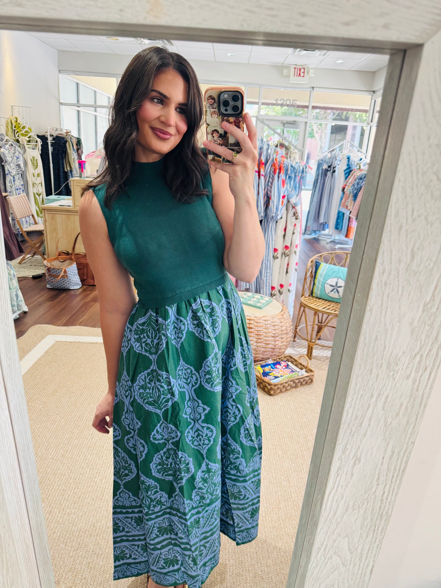 Green Medallion Sweater Top Dress Entro