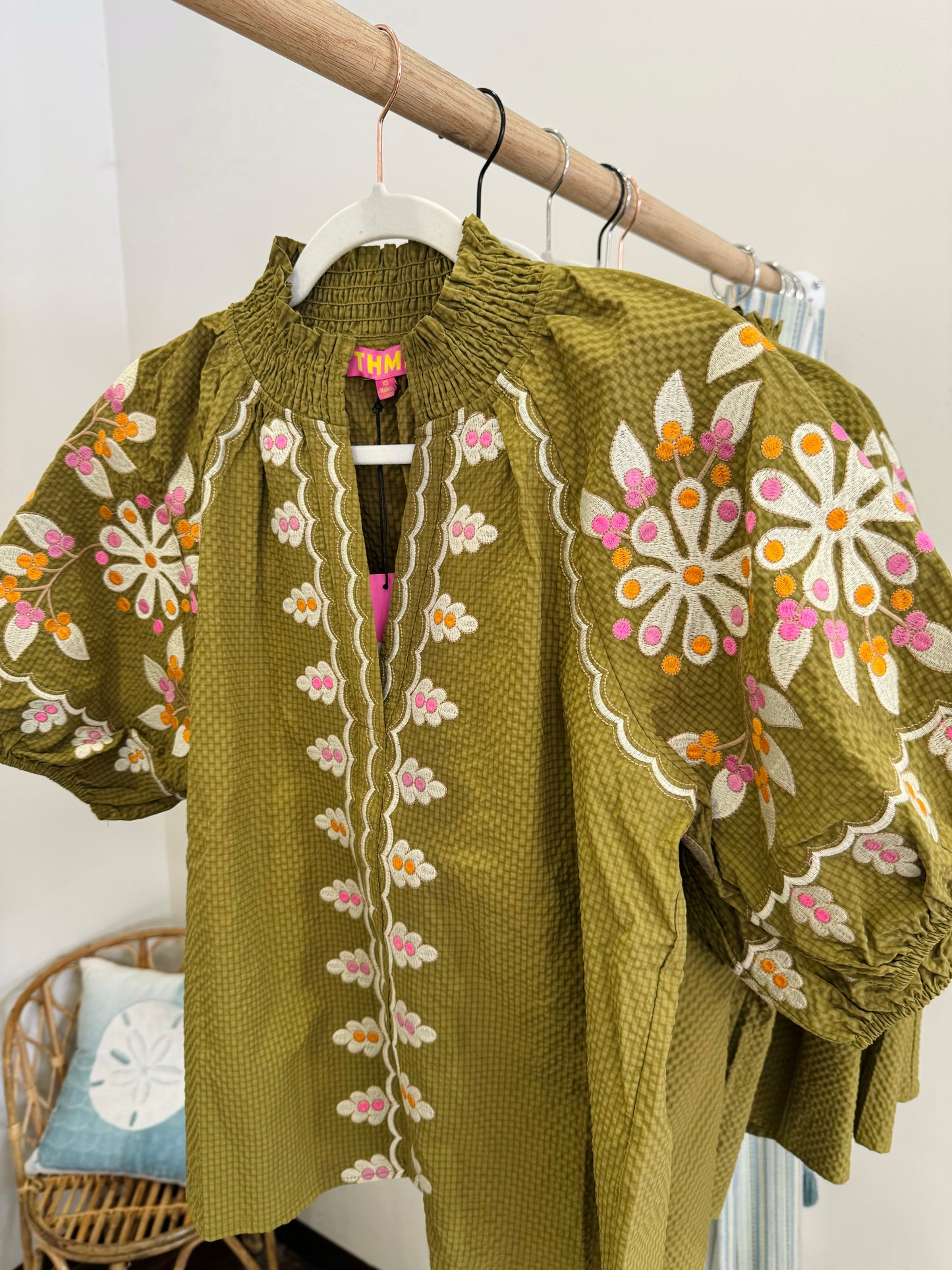 Olive Floral Embroidered Top THML