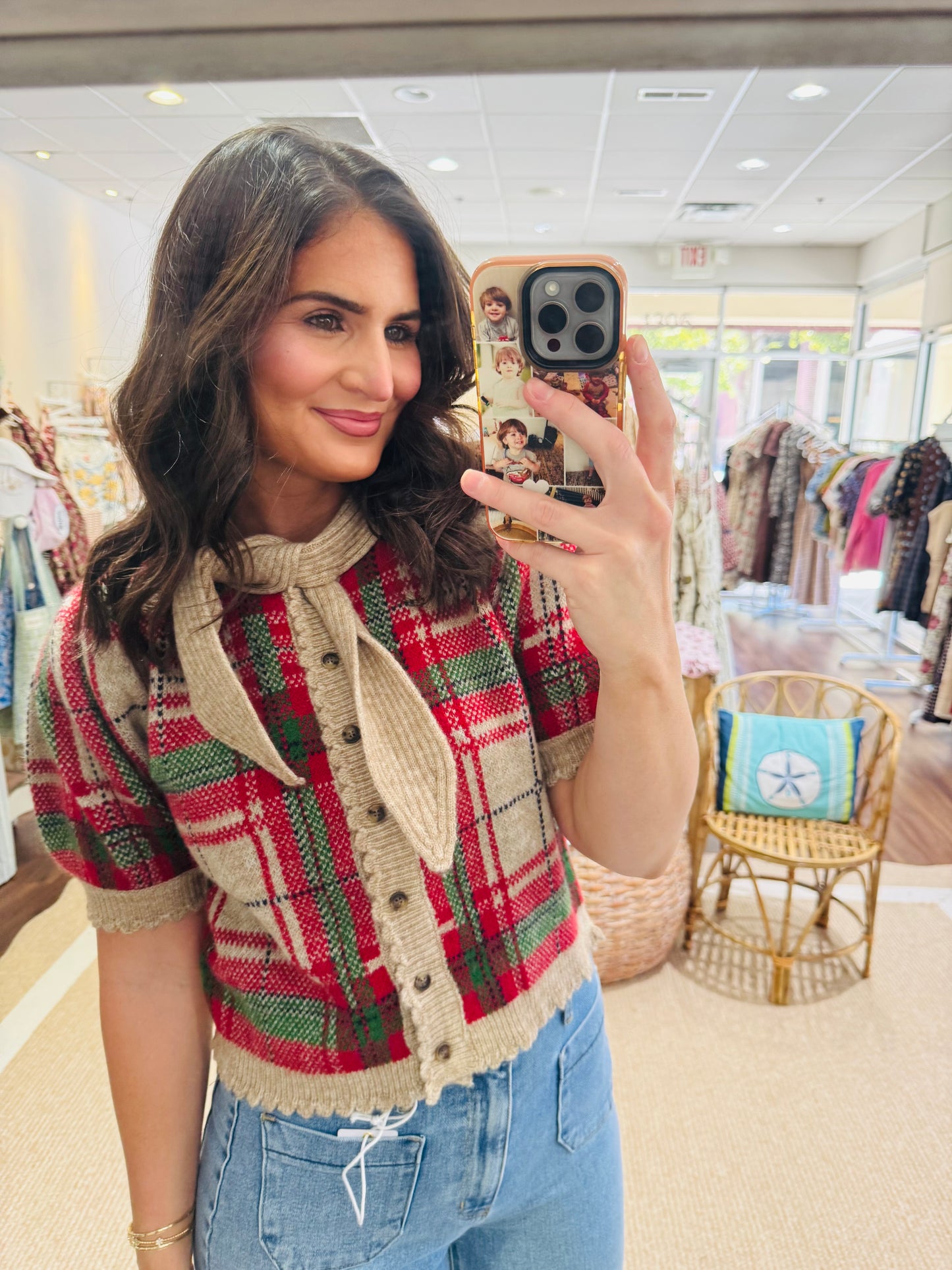 Taupe Red Plaid Sweater Tank