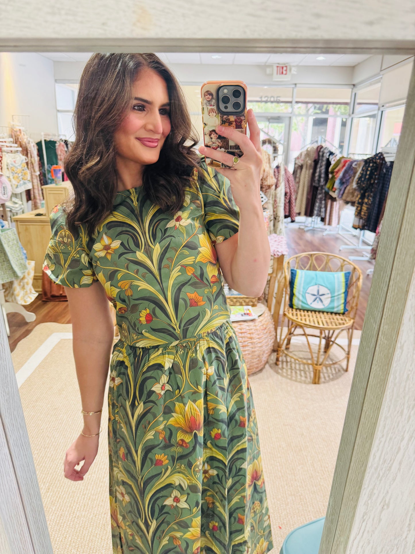Green Botanical Top and Skirt Set