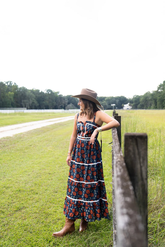 Ella Dress Navy Rust