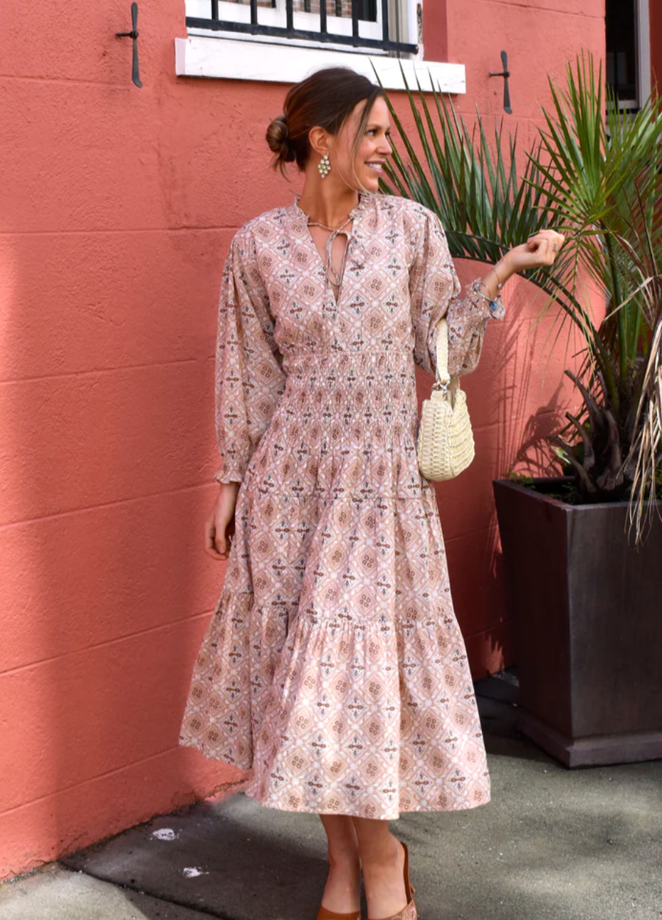 Jacqui Midi Dress Tea Stained Tile (FINAL SALE)