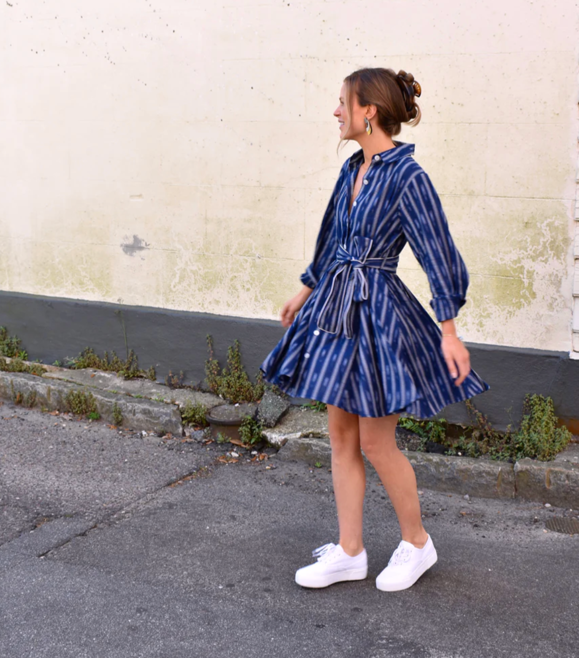 Tanner Belted Dress Navy Woven