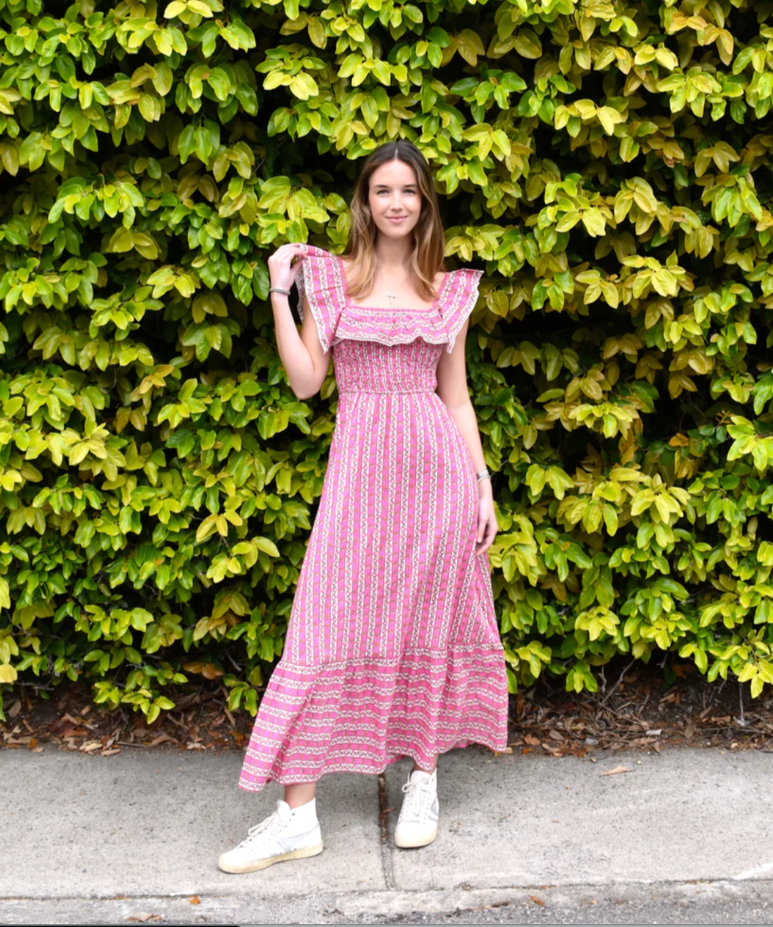 Mary Scott Maxi Dress Pink Striped Vine