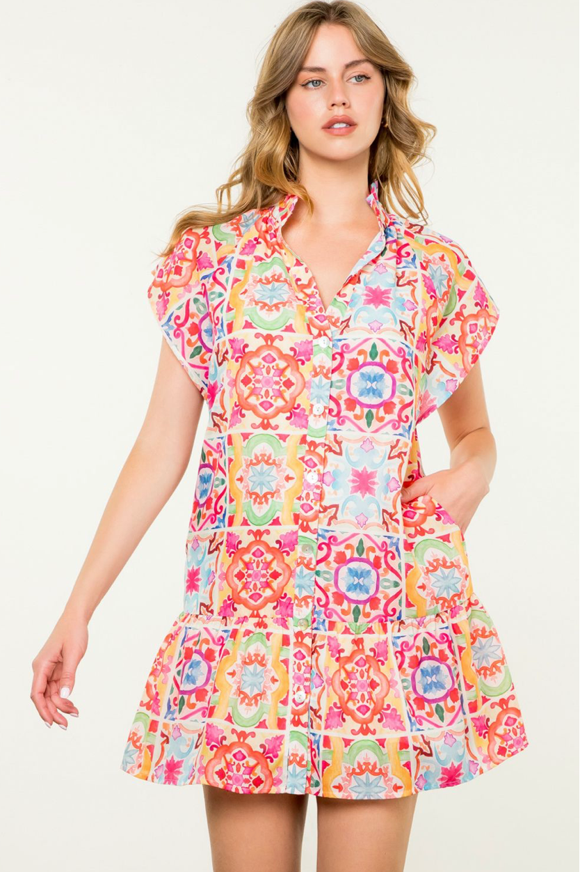 Print Button Up Dress THML