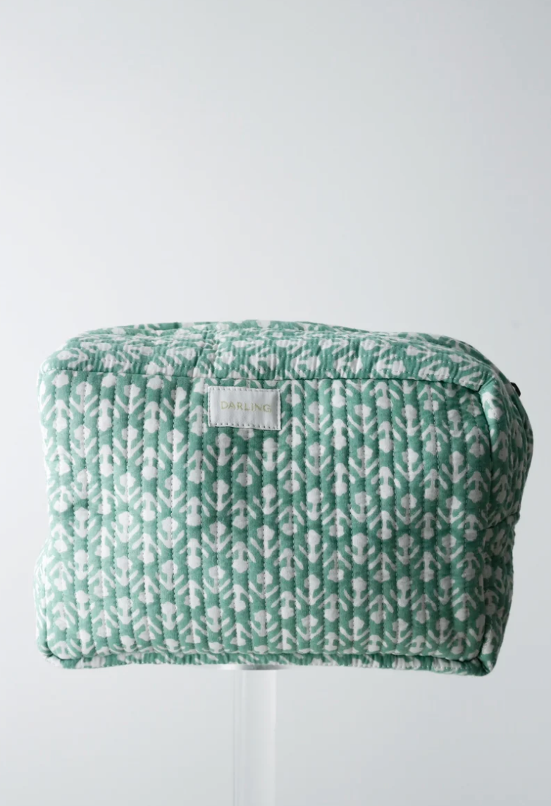 Quilted Cosmetic Pouch - Turquoise Tulip