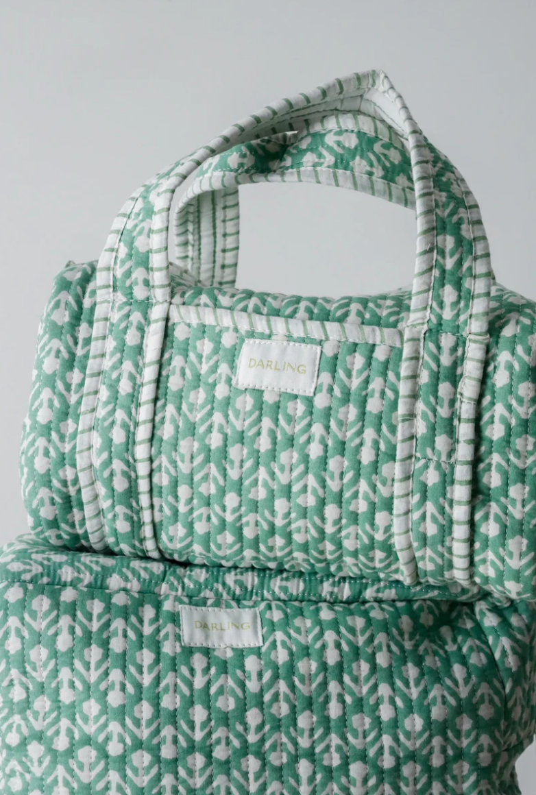 Quilted Handled Cosmetic Bag - Turquoise Tulip