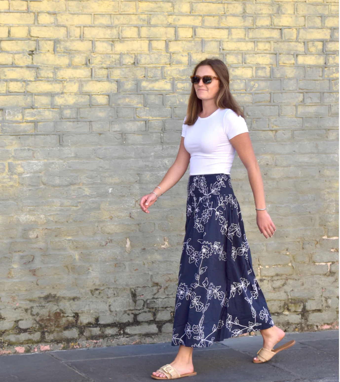 Serena Skirt Navy with White Embroidery