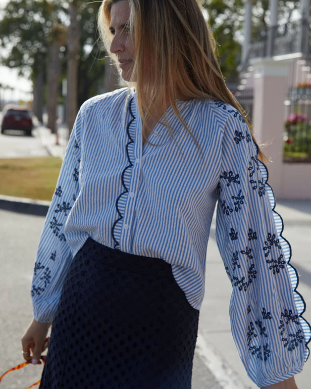 Blue Seersucker Carter Top