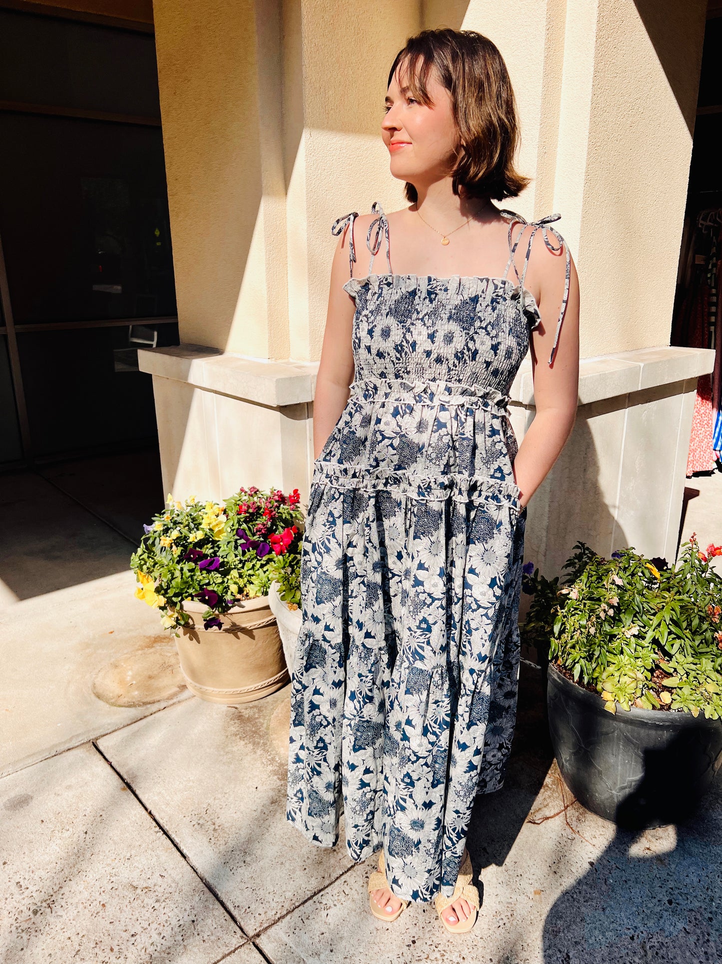 Navy Floral Tiered Maxi