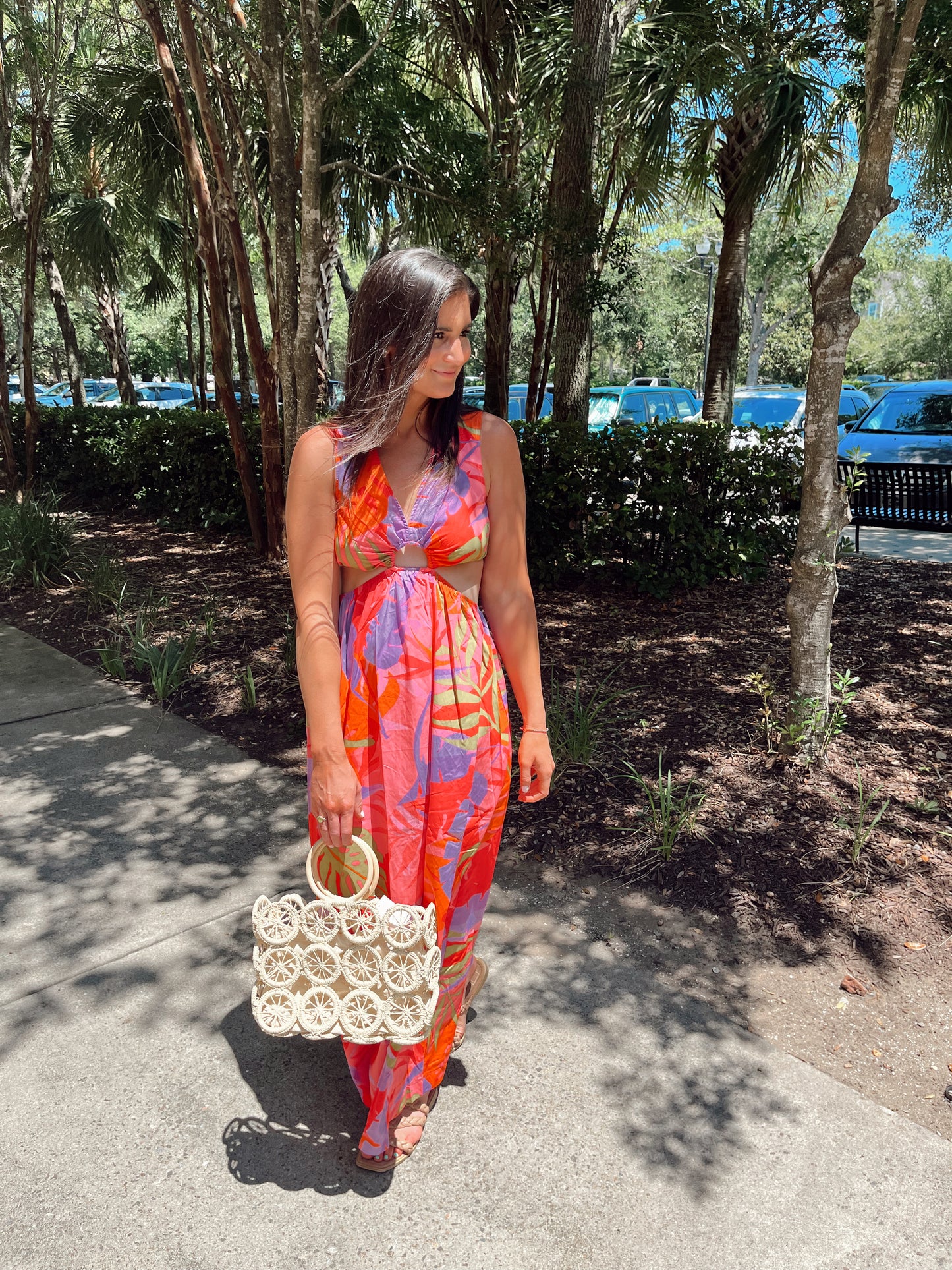 Tropical Palm Cutout Dress