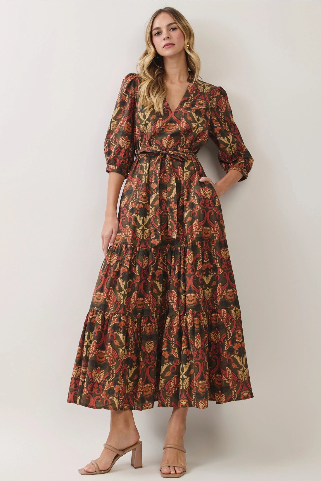 Olive Paisley Floral Maxi