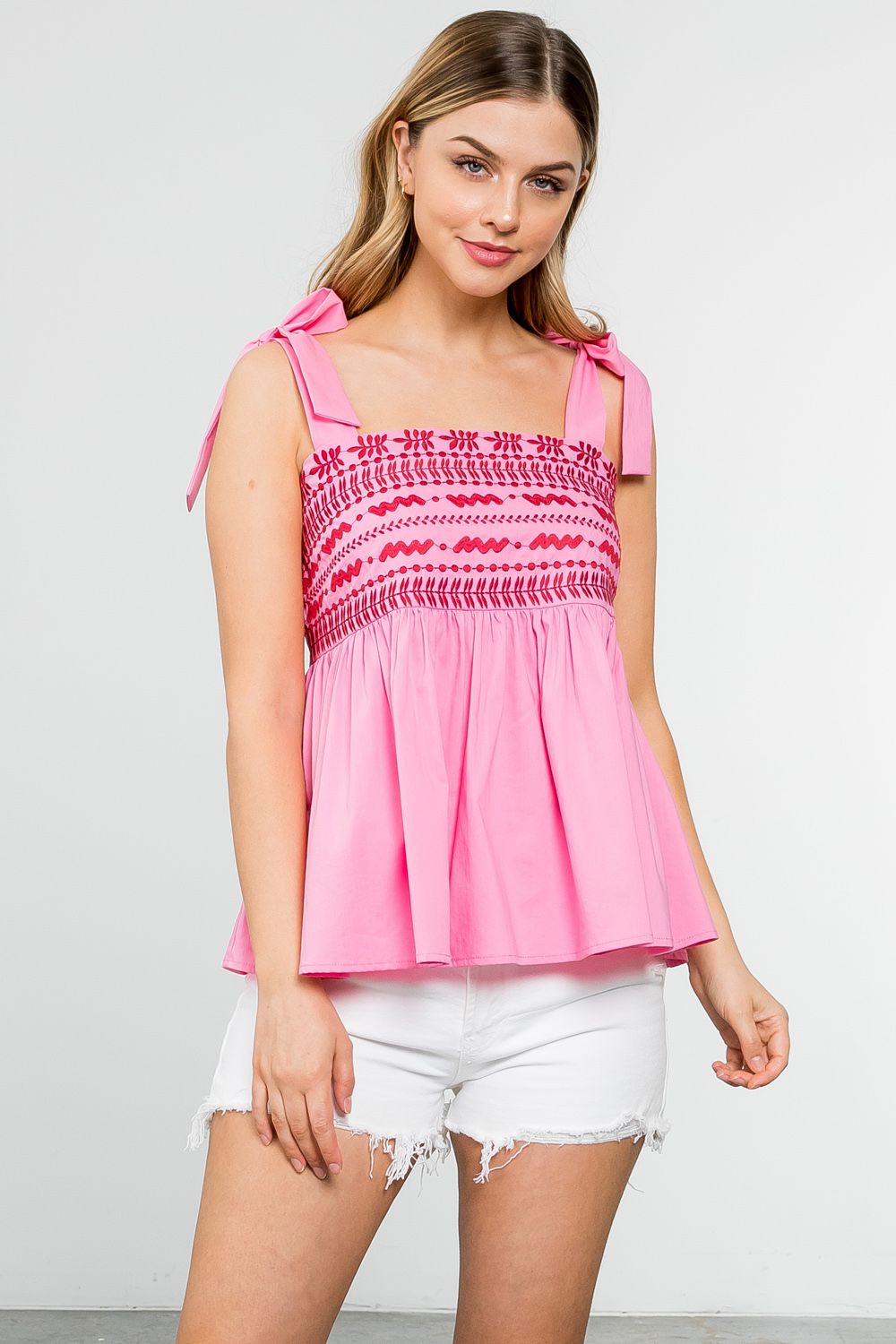 Raspberry Embroidered Top