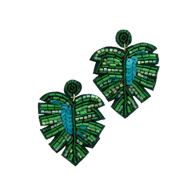 Green Palm Leaf Earrings
