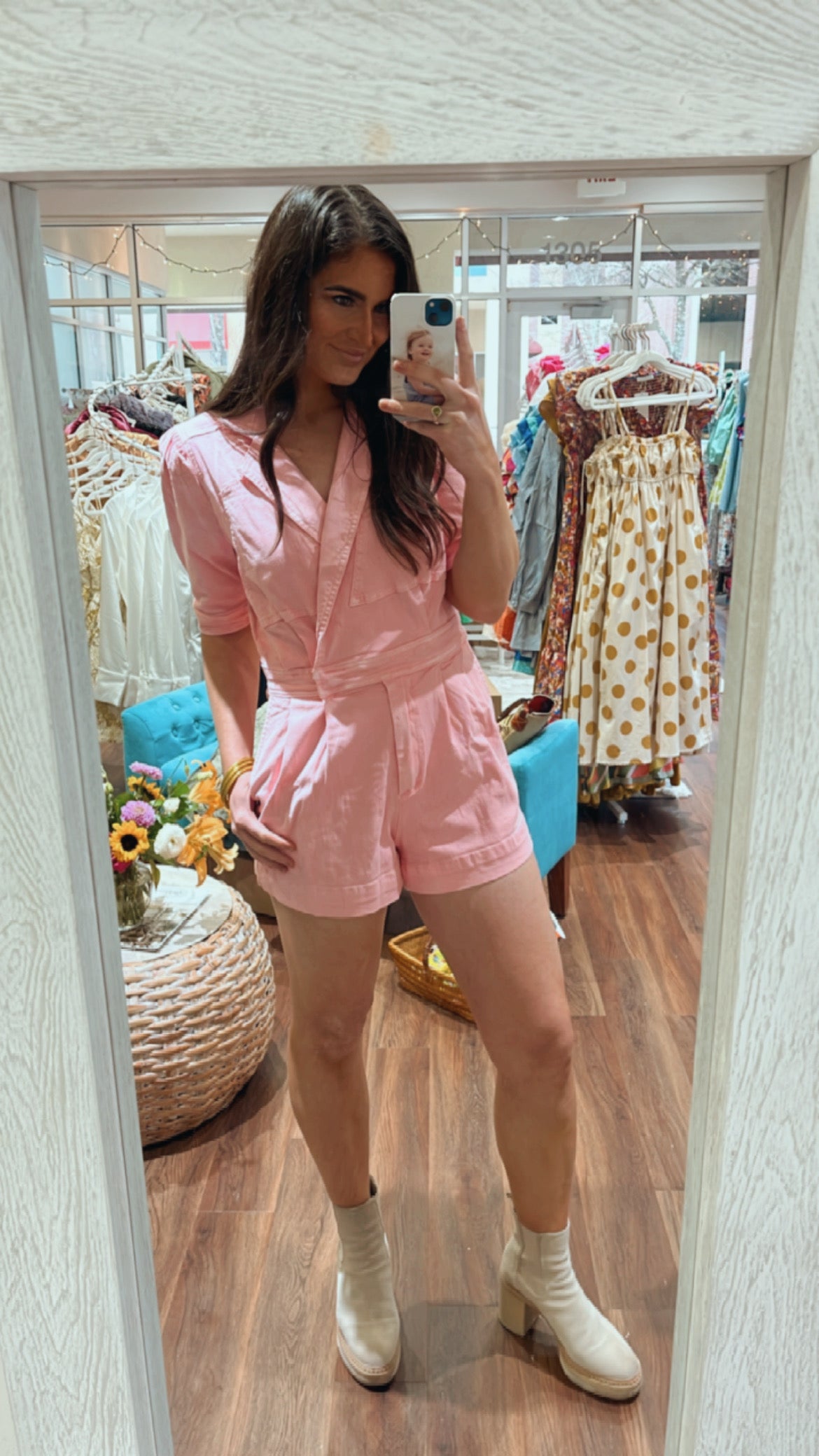 Blushing Pink Denim Romper