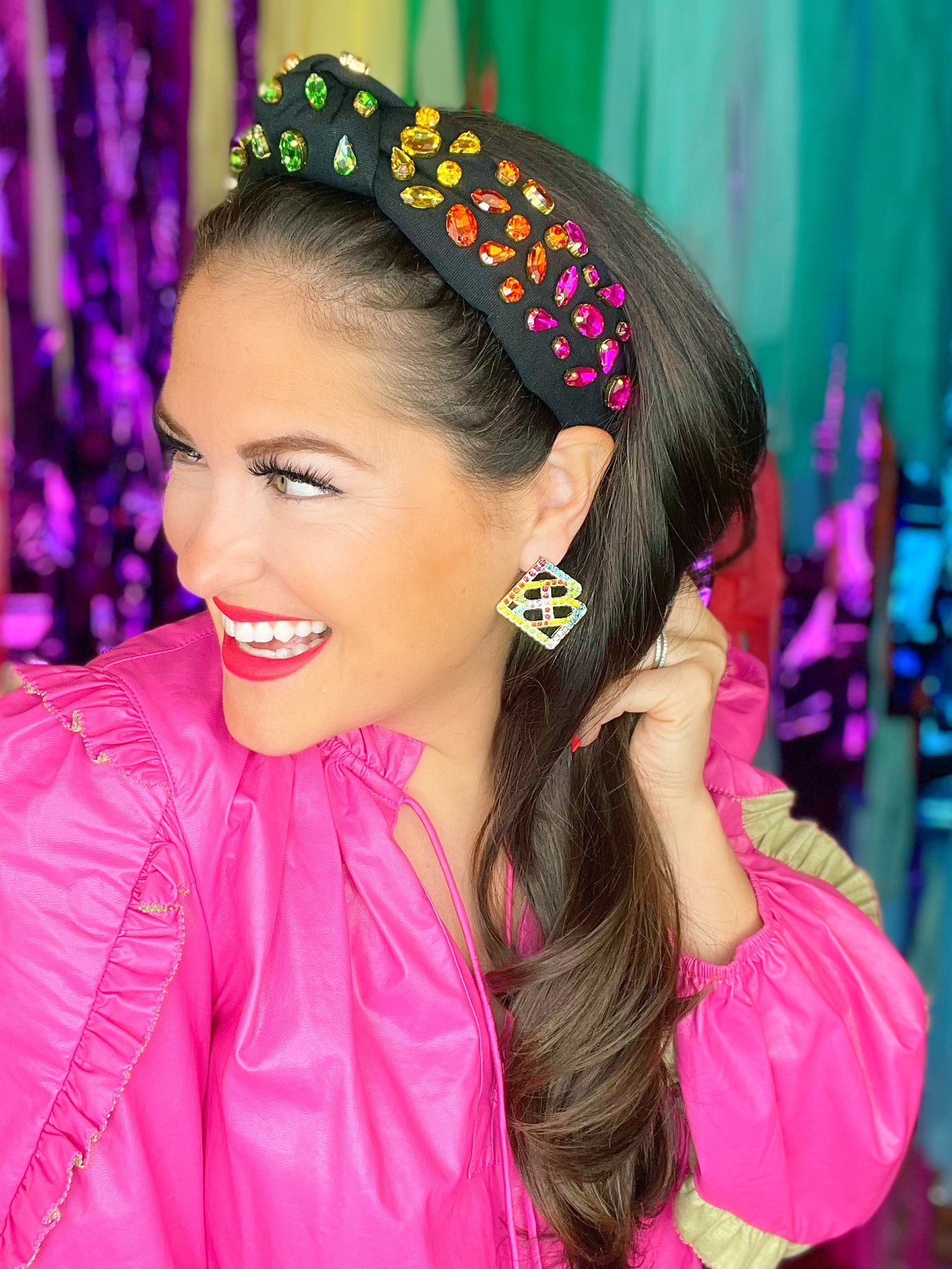 Black with Rainbow Crystals Headband