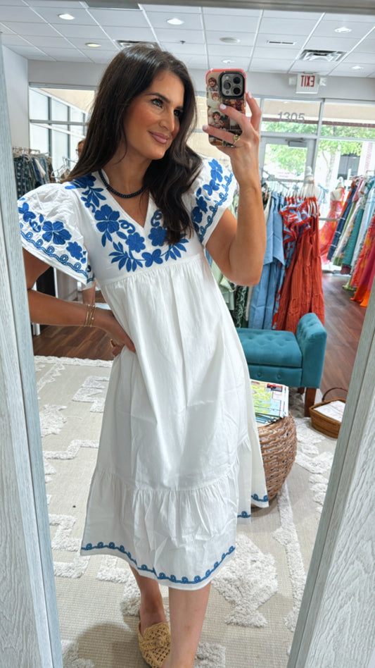 Holly Dress White/Blue