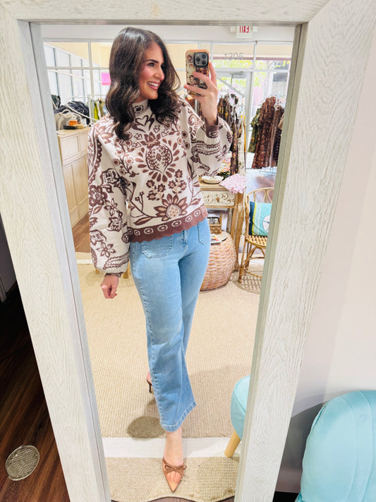 Botanical Brown Scallop Sweater