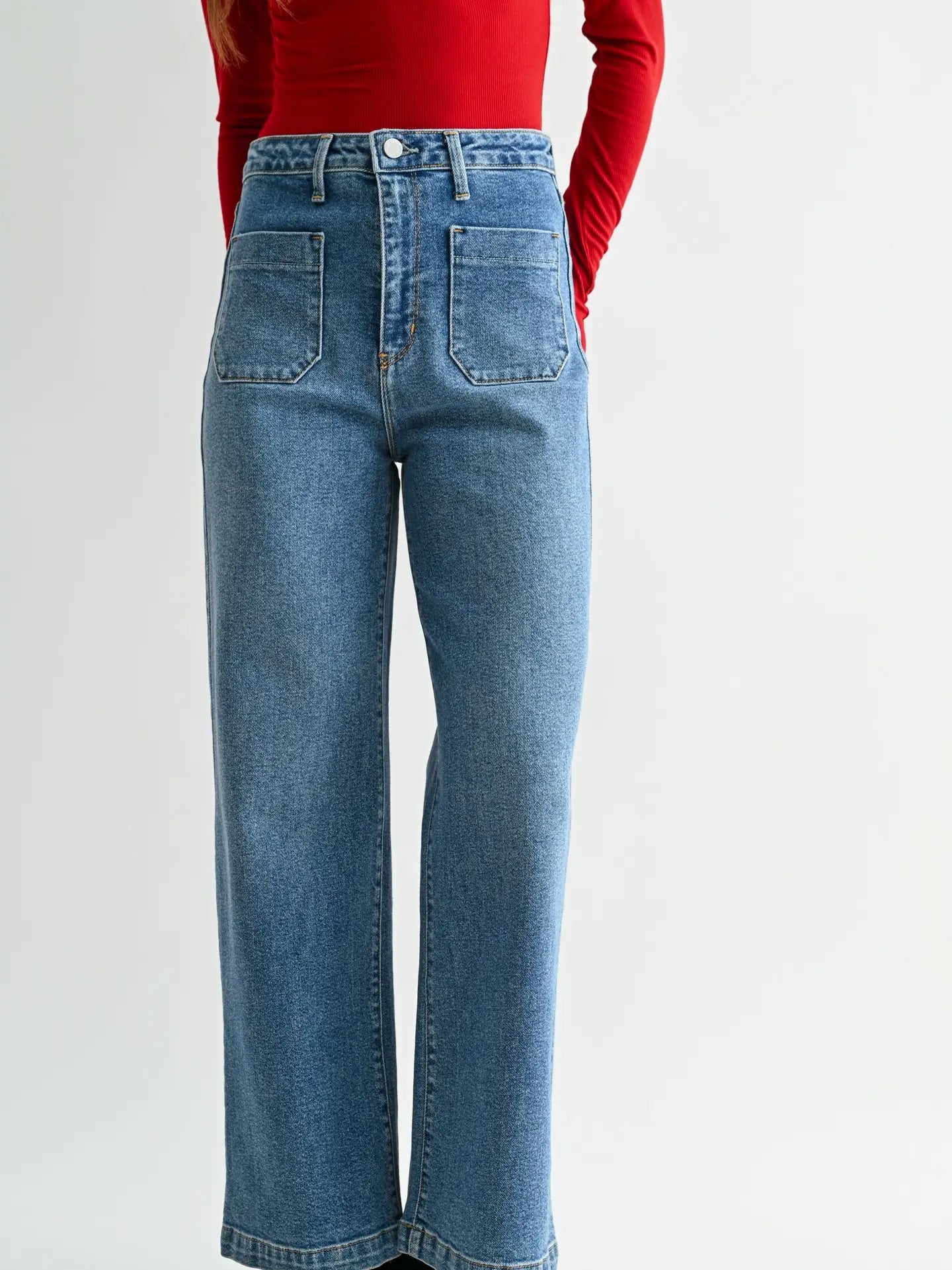 Just Black (Medium Wash) Patch Pocket Wide Leg Jeans