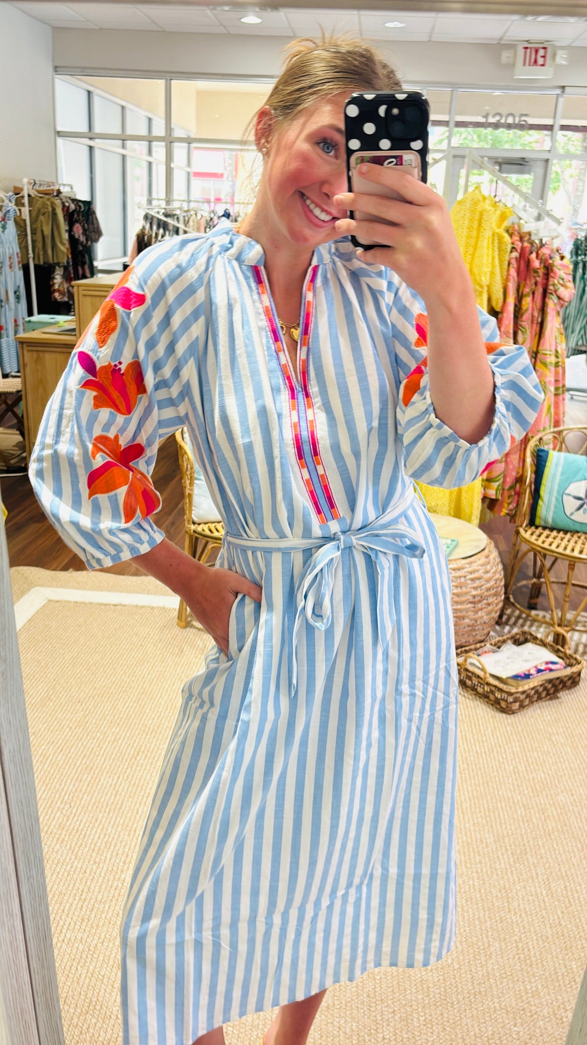 Charleston Striped Embroidered Dress THML