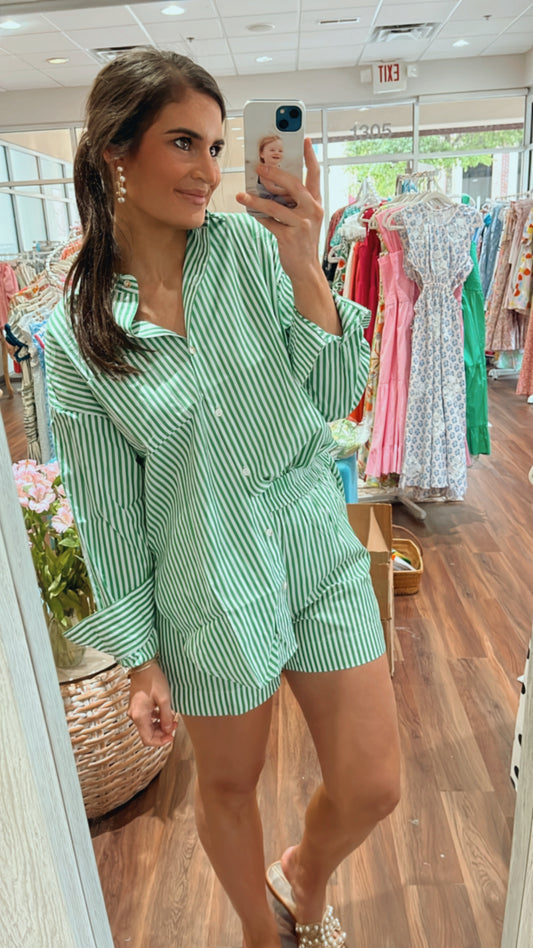 Stripe Poplin Shorts Green