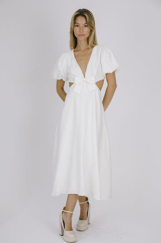 Bow Cutout Dress White