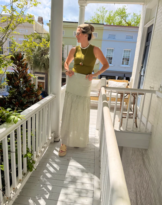 Beatrice Maxi Skirt Green Stripe