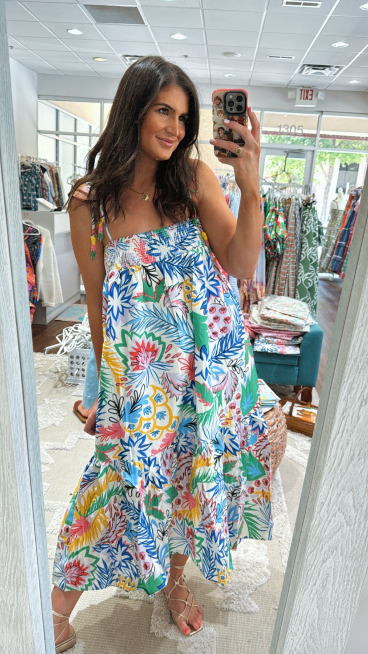 Multi Palm Smocked Maxi