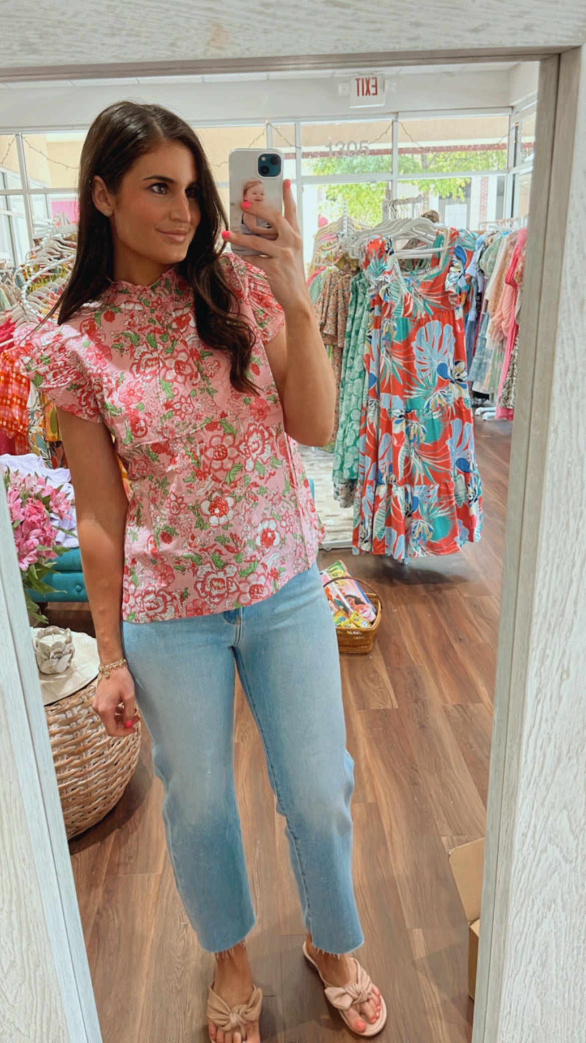 Pink and Green Flower Top