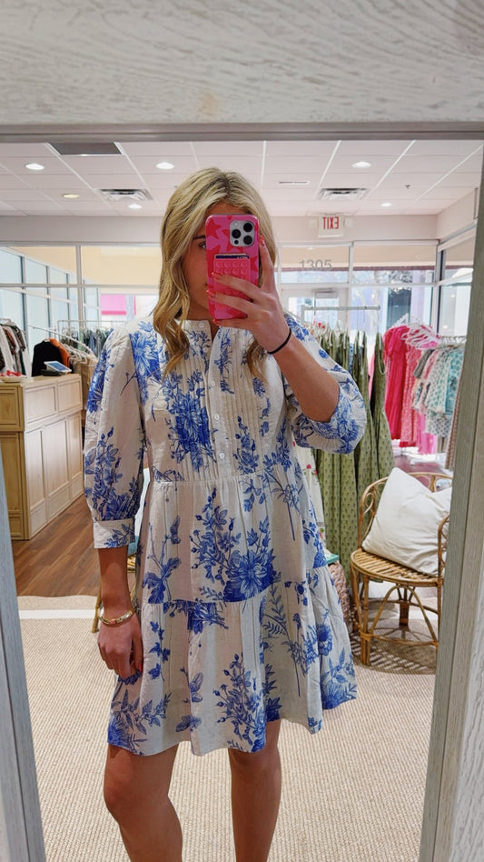 Jessica Dress Blue and White Floral