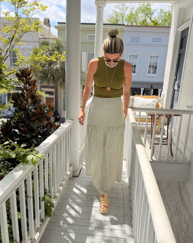Beatrice Maxi Skirt Green Stripe