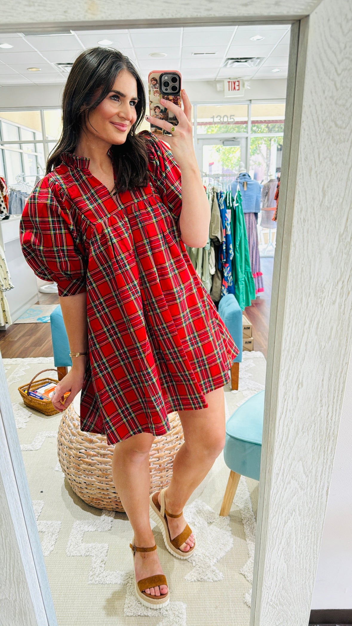 Red Tartan Plaid Mini Dress